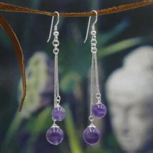 Silver Double Earrings - Amethyst