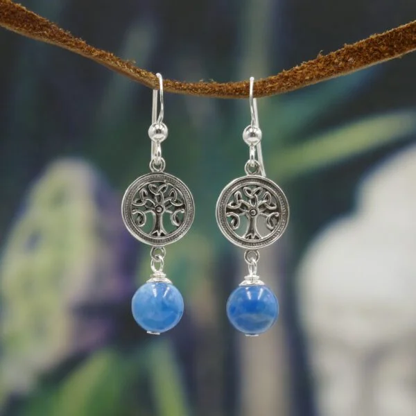 Silver Tree of Life Earrings - Blue Apatite