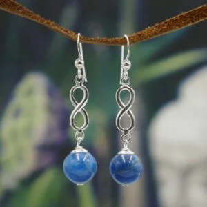 Silver Infinity Earrings - Blue Apatite