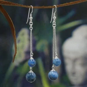 Silver Double Earrings - Blue Apatite