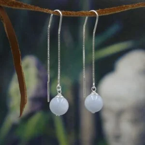 Silver Threader Earrings - Aquamarine