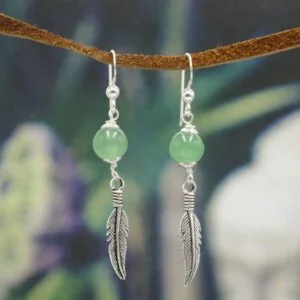Silver Feather Earrings - Aventurine