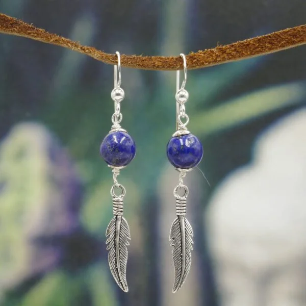 Silver Feather Earrings - Lapis Lazuli