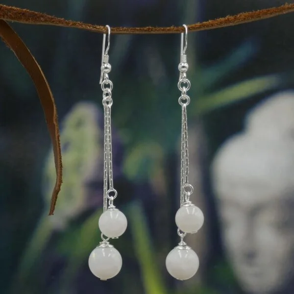 Silver Double Earrings - Moonstone