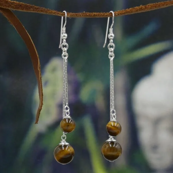 Silver Double Earrings - Tiger's Eye