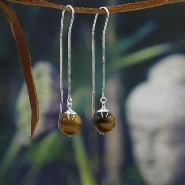 Silver Threader Earrings - Tiger's Eye